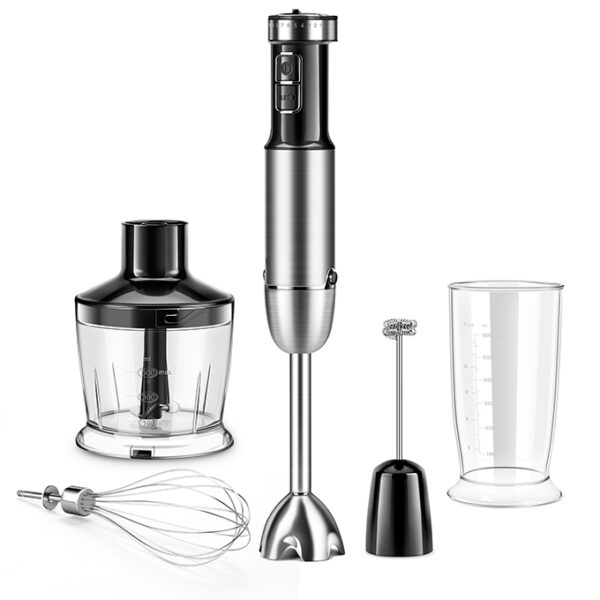 12 speed hand blender 800w, 500ml chopper bowl, 600ml measure cup, milk frother, egg whisk, 5 in 1 deluxe set in black - HB005 (1)